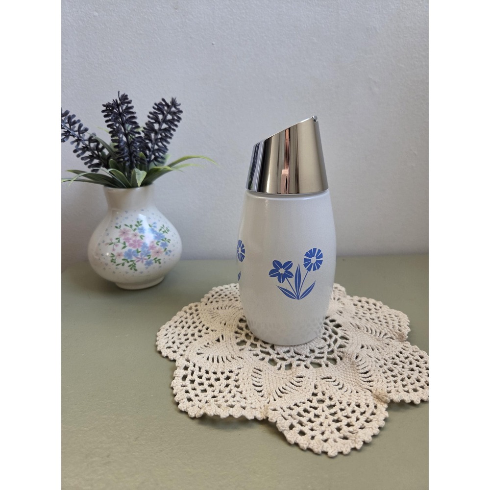 Vintage Gemco Delft Flower Sugar Dispenser Milk Glass Blue Floral USA